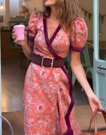 Încarcă imaginea în vizualizatorul Galerie, Rochie maxi elegantă roz cu mâneci scurte
