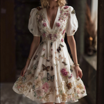 Încarcă imaginea în vizualizatorul Galerie, Rochie cu mâneci bufante în stil palat și decorațiune tridimensională cu fluturi
