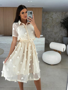 Rochie din bumbac din doua piese cu maneci scurte si model floral