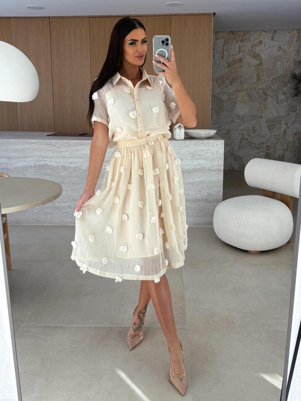 Rochie din bumbac din doua piese cu maneci scurte si model floral