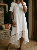 Încarcă imaginea în vizualizatorul Galerie, Women's Lace-paneled Cotton-linen Dress
