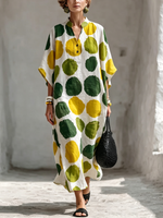 Încarcă imaginea în vizualizatorul Galerie, Rochie maxi casual din bumbac și in, cu buline artistice
