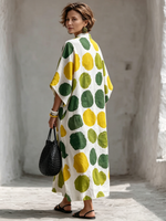 Încarcă imaginea în vizualizatorul Galerie, Rochie maxi casual din bumbac și in, cu buline artistice
