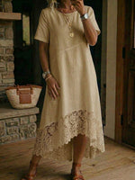 Încarcă imaginea în vizualizatorul Galerie, Women's Lace-paneled Cotton-linen Dress
