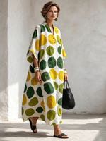 Încarcă imaginea în vizualizatorul Galerie, Rochie maxi casual din bumbac și in, cu buline artistice
