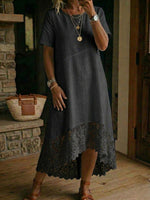 Încarcă imaginea în vizualizatorul Galerie, Women's Lace-paneled Cotton-linen Dress
