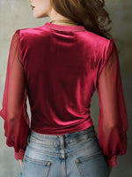 Încarcă imaginea în vizualizatorul Galerie, Top elegant și confortabil din catifea, slim fit, cu panouri din dantelă
