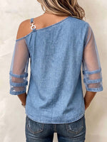Încarcă imaginea în vizualizatorul Galerie, Bluză de damă cu umăr gol, mâneci 3/4, casual, lejeră, din denim
