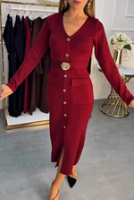 Încarcă imaginea în vizualizatorul Galerie, Rochie slim fit din tricot, cu decolteu în V și nasturi metalici
