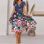 Încarcă imaginea în vizualizatorul Galerie, Rochie midi feminină cu model floral colorat
