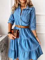 Încarcă imaginea în vizualizatorul Galerie, Fustă midi din denim cu cusături europene și americane
