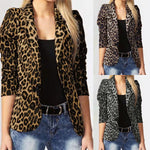Încarcă imaginea în vizualizatorul Galerie, Jachetă elegantă cu mâneci lungi, cu imprimeu leopard, cu nasturi, cu umeri cu pernițe
