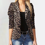 Încarcă imaginea în vizualizatorul Galerie, Jachetă elegantă cu mâneci lungi, cu imprimeu leopard, cu nasturi, cu umeri cu pernițe
