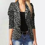 Încarcă imaginea în vizualizatorul Galerie, Jachetă elegantă cu mâneci lungi, cu imprimeu leopard, cu nasturi, cu umeri cu pernițe
