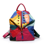 Încarcă imaginea în vizualizatorul Galerie, Rucsac din piele de miel cusut manual, cu crampoane colorate din mozaic
