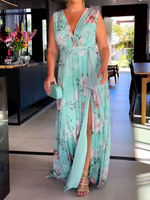 Încarcă imaginea în vizualizatorul Galerie, Rochii maxi fără mâneci cu imprimeu floral, cu decolteu în V
