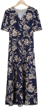 Încarcă imaginea în vizualizatorul Galerie, Rochie maxi casual bleumarin și auriu
