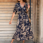 Încarcă imaginea în vizualizatorul Galerie, Rochie maxi casual bleumarin și auriu
