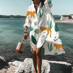 Încarcă imaginea în vizualizatorul Galerie, Rochie cu imprimeu cămașă din bumbac
