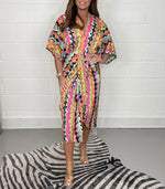 Încarcă imaginea în vizualizatorul Galerie, Rochie midi kimono imprimată din mătase
